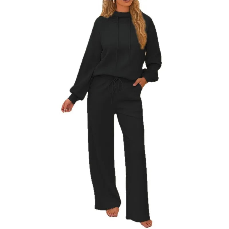 Conjuntos Deportivos Para Mujer Spring Hooded Long-sleeved Pullover Sweatshirt Drawstring Wide-leg Trousers 2-piece Women's Suit