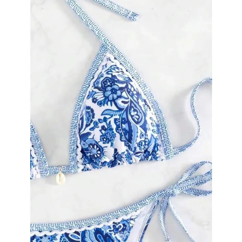 Bikini Split Swimsuit European and American Printed Sexy Strap Swimsuit Ladies' Swimming Clothing and Supplies