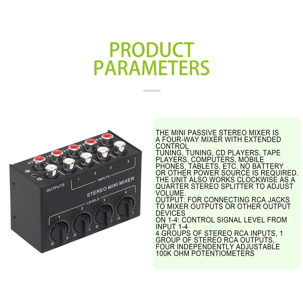 CX400 Mini Passive Stereo Sound Mixer RCA 4-Channel Small Audio Mixer Stereo Dispenser For Live Studio DJ Equipment