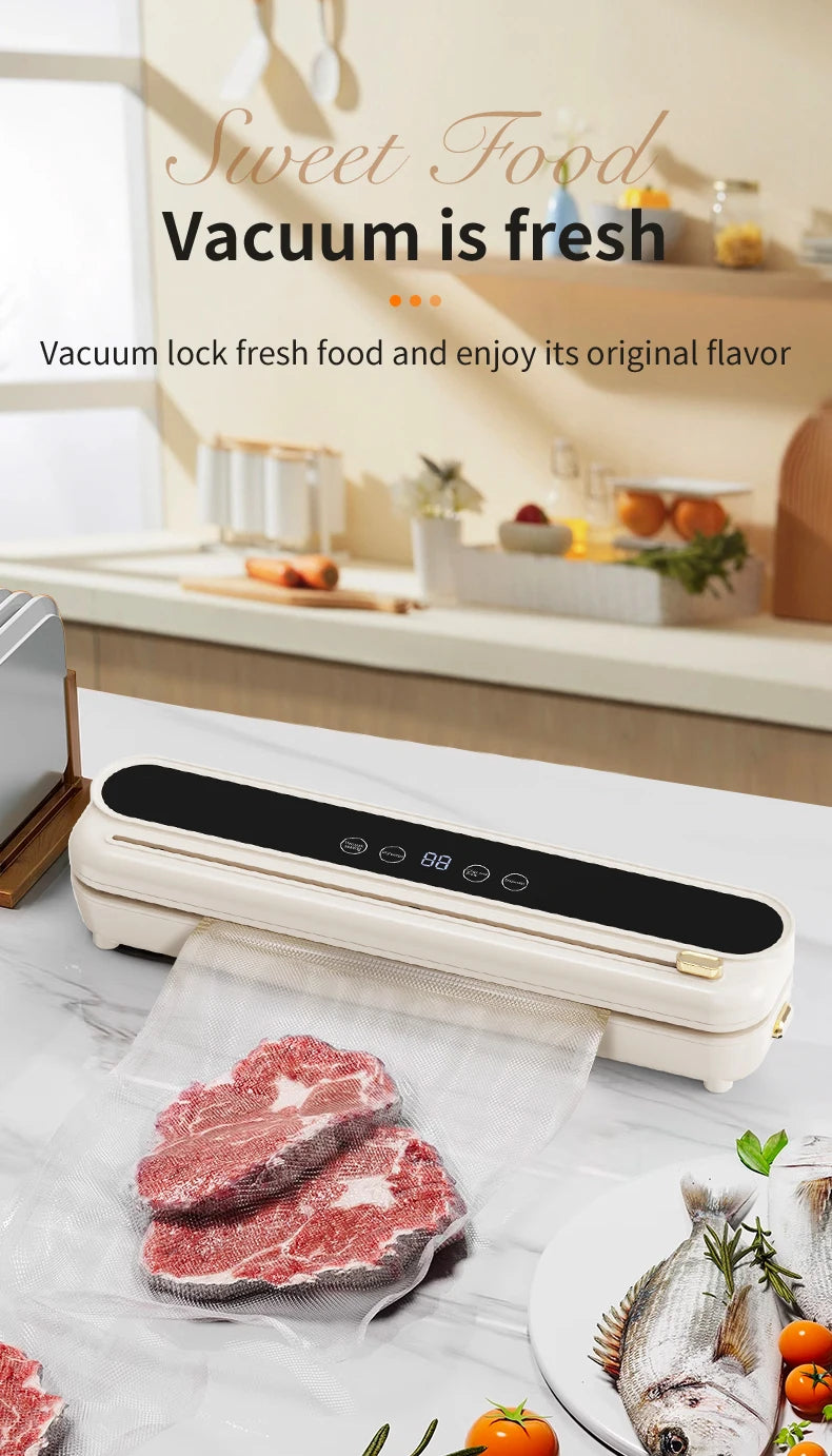 Electric Vacuum Sealer Built-in Cutter Kitchen Food Storage Seal Touch Button Dry/Wet Food Sealing Packaging Vacuum Machine