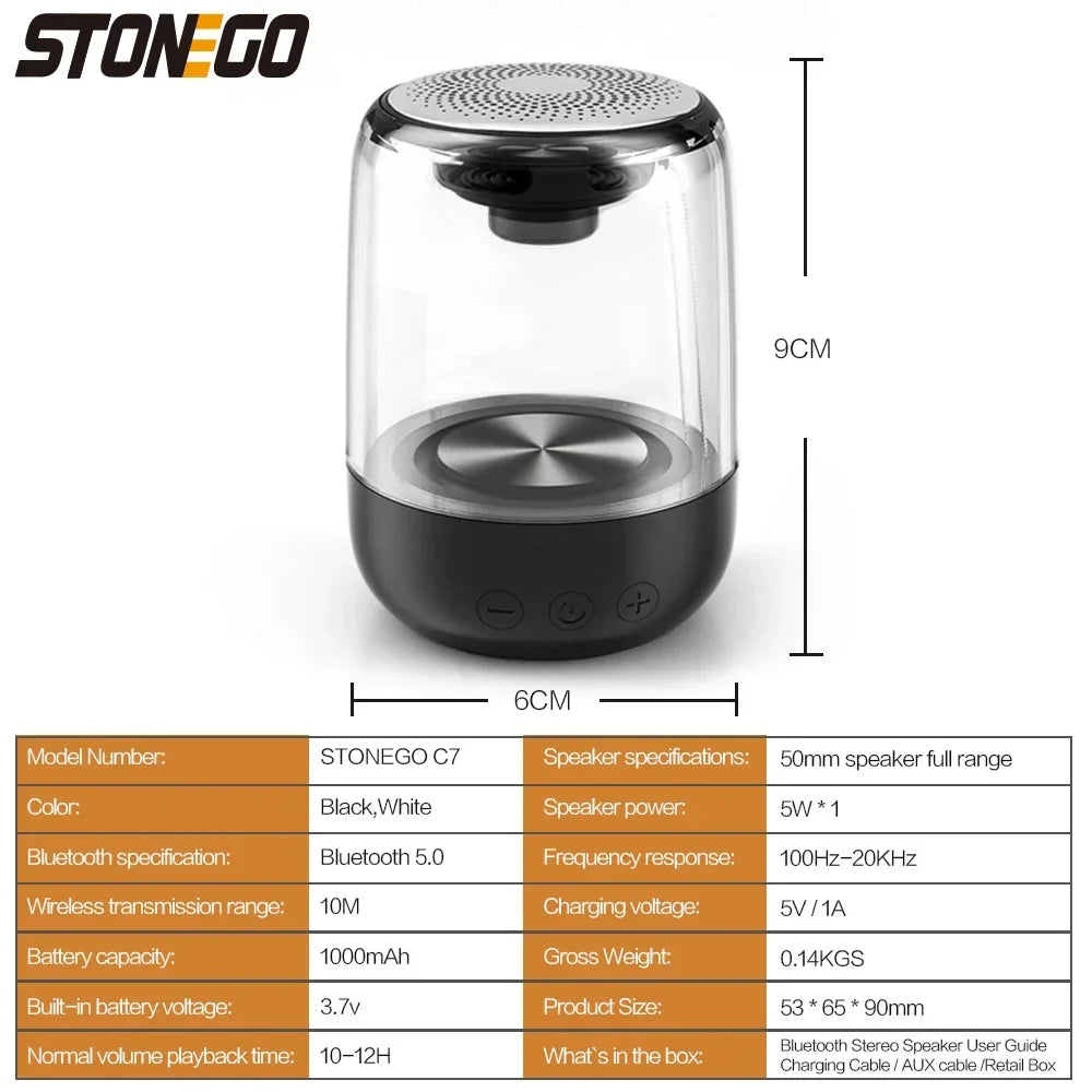Colorful Portable Bluetooth Speaker Wireless Stereo TWS Transparent Crystal LED Music Player with TF Card