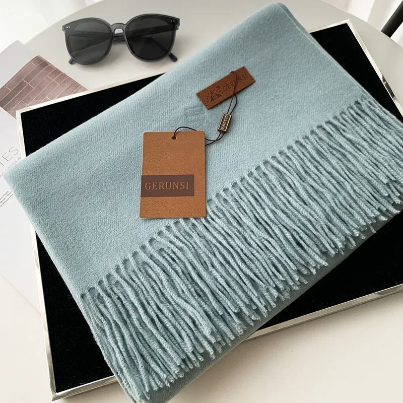 2024 Winter Cashmere Scarf Women Thick Warm Pashmina Shawls Wraps Solid Color Tassel Lady Blanket Echarpe Bufanda Hijab