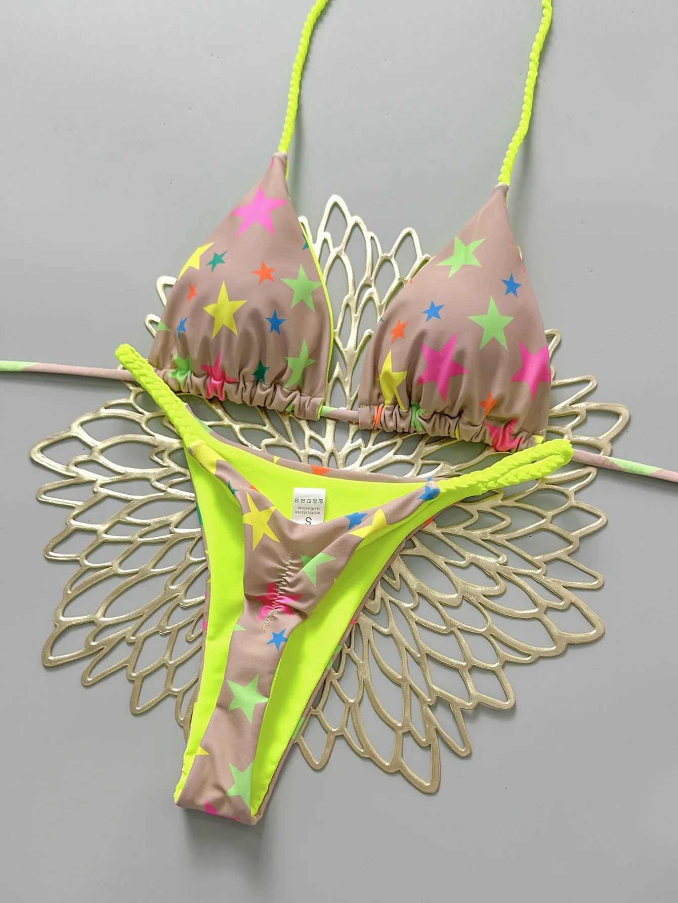 2026 New Bikinis Women Swimsuit Sexy Swimwear Halter Bikini Set Lace-up Biquine Brasileiro Thong Print Beachwear Party Wear