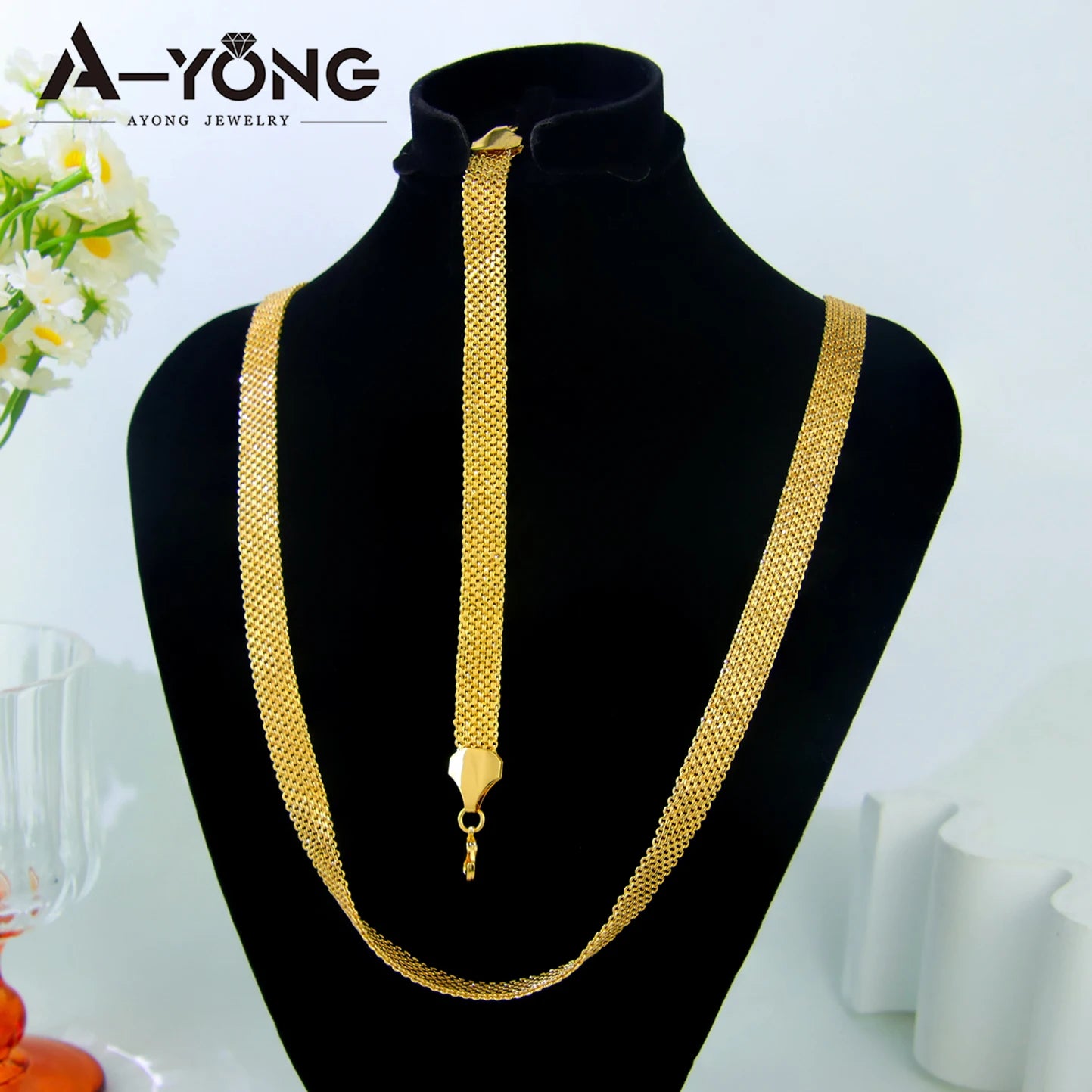 Ethiopia 24k Gold Plated Bridal Jewelry Set Width 10mm Traditional Moroccan Wedding Necklace Bracelet Arabian Women Party Gifts