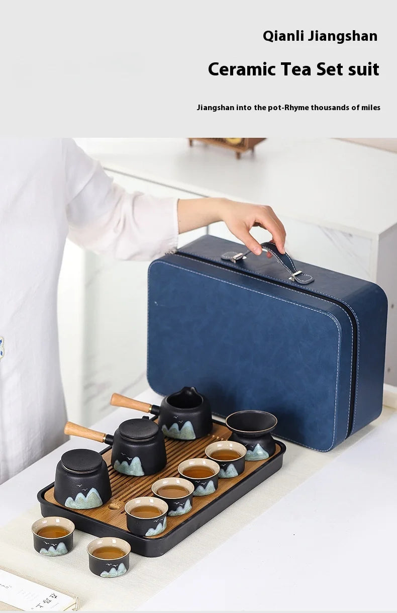 11pcs Japanese Travel Tea Set with Teapot Tea Cups And Bamboo Tray Hand-Painted Ceramic Tea Set with Gift Box And Storage Box
