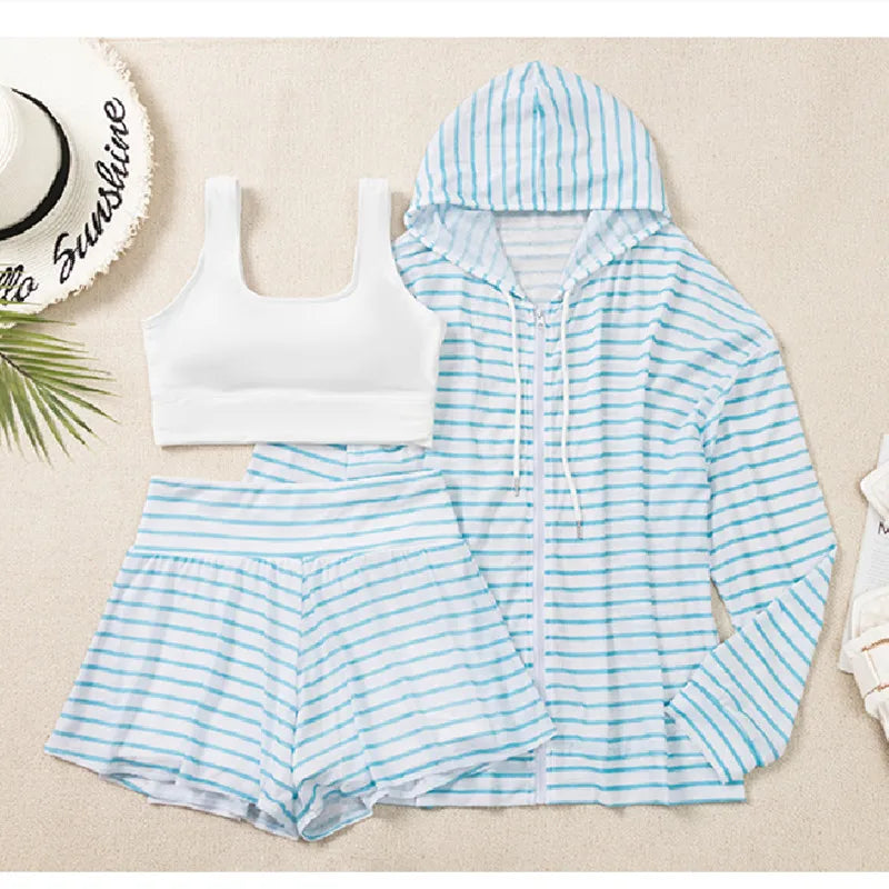 Bikini Set Plus Size Women Swimwear Swimming Suits 3 Pieces Cover Ups Beach Ladies Bottom Tops Long Sleeve Sunscreen Shirt