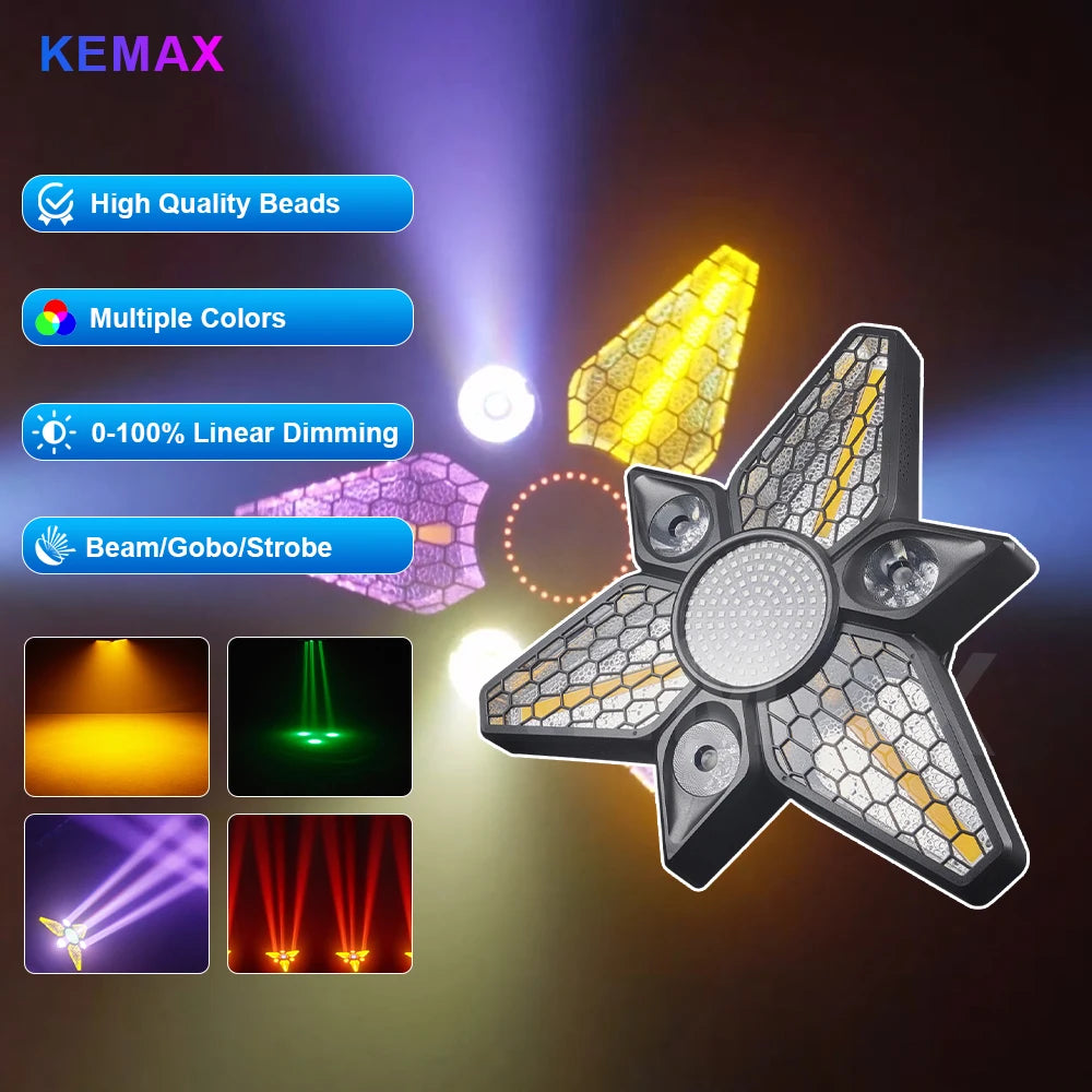 3-Leaf Stage Retro LED COB Light 280W DMX Party Control Sound-Activated RGBW Pixel DJ Lighting for Disco Wedding Concert Club