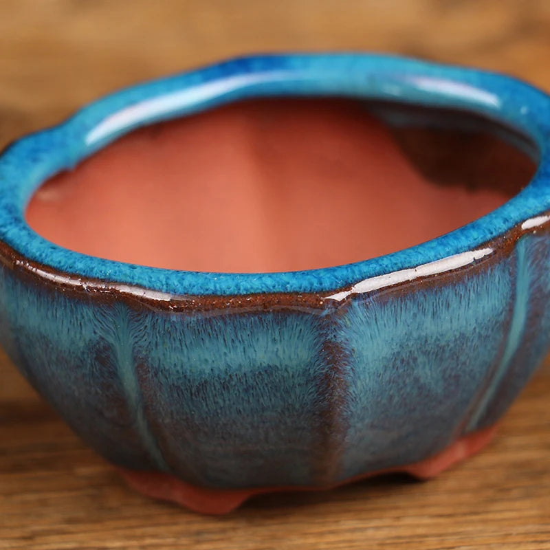 1pcs Chinese Style Bonsai Flowerpot Ventilate Purple Sands Ceramic Craft Plant Pot Planter For Home Office Desk