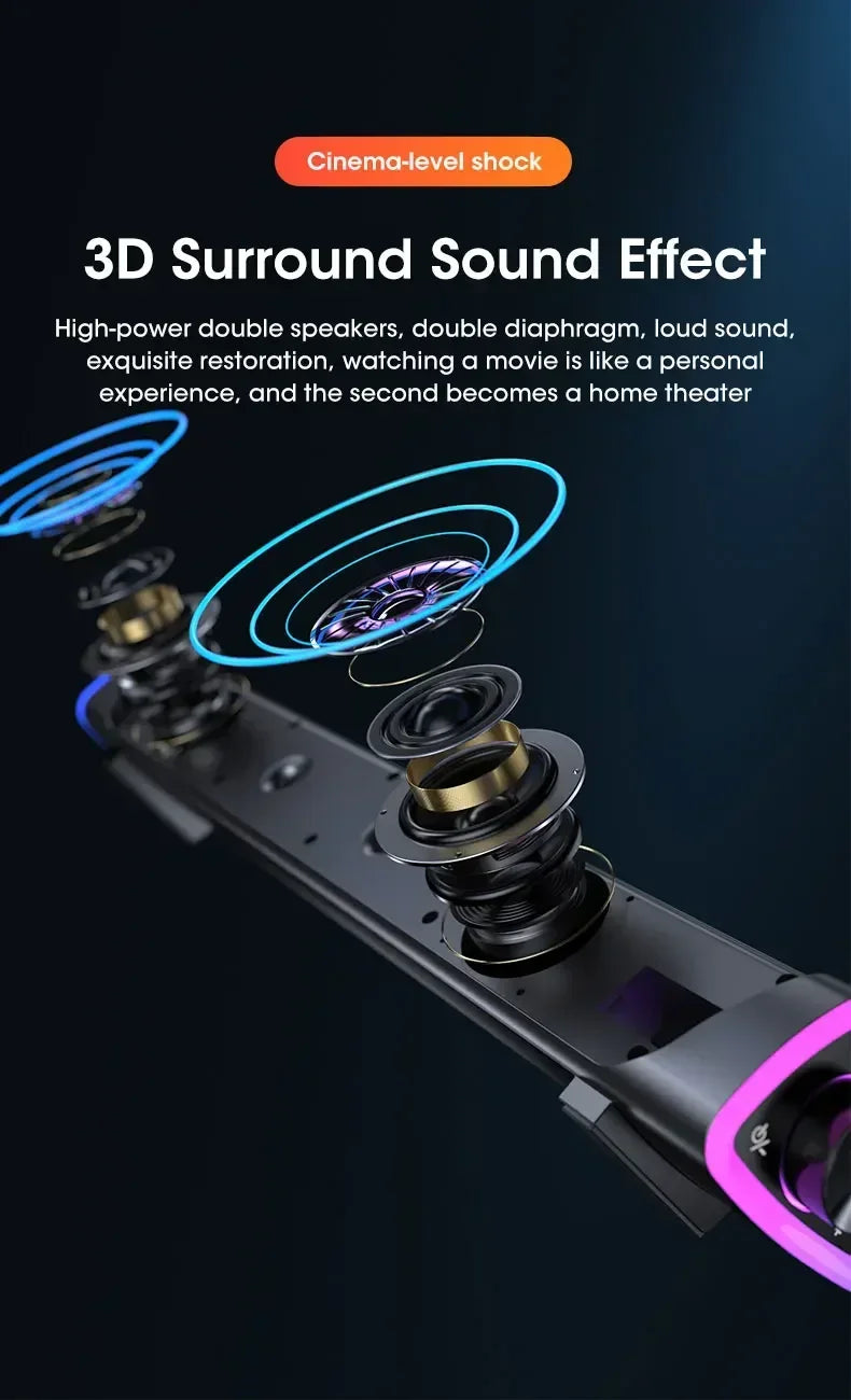 2.1 Channel Soundbar with Subwoofer, Bluetooth 5.0 Speaker System for TV/PC, USB Powered Stereo Bass HD Audio for Laptop/Macbook