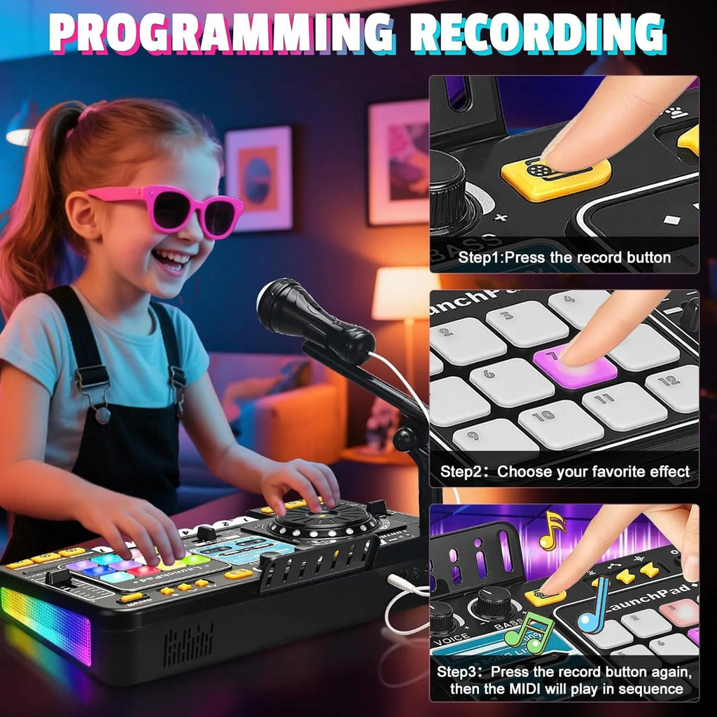 DJ Mixer for Kids, Toddler DJ Mixing Table with DJ Turntable, Game Mode, Light & Speed Control and Microphone, Gifts for 3 4 5 6