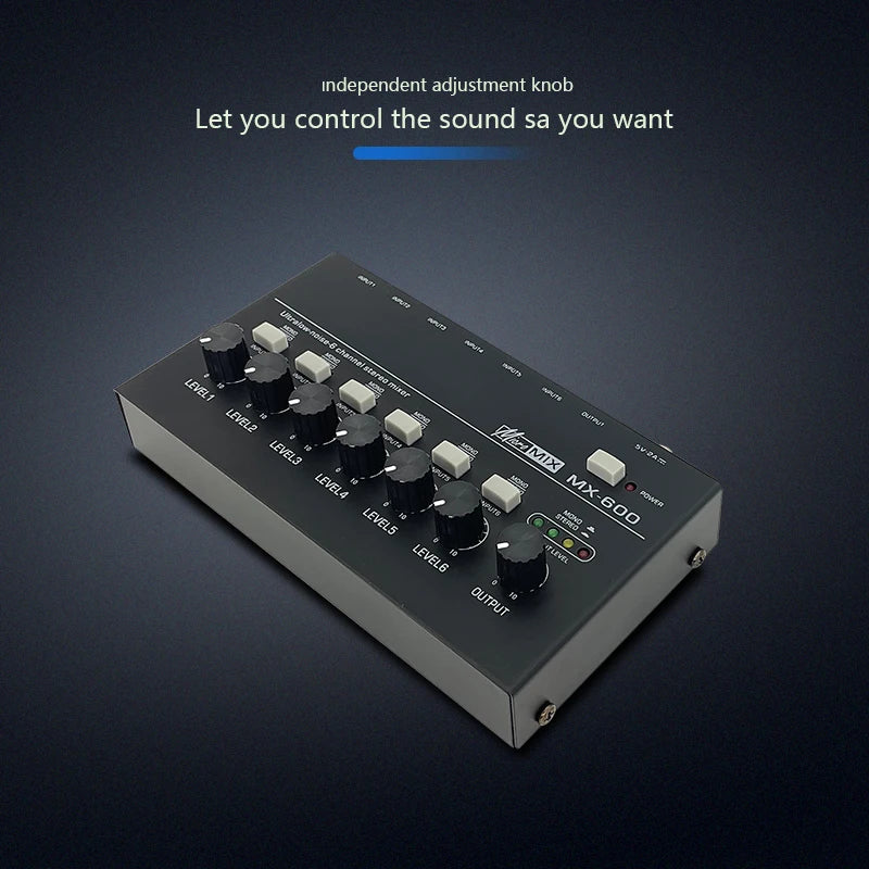 6-Channel Stereo Audio Mixer Mini Portable Professional USB Audio Mixer, Ultra-Low Noise Line Mixing For On-Site Recording ﻿