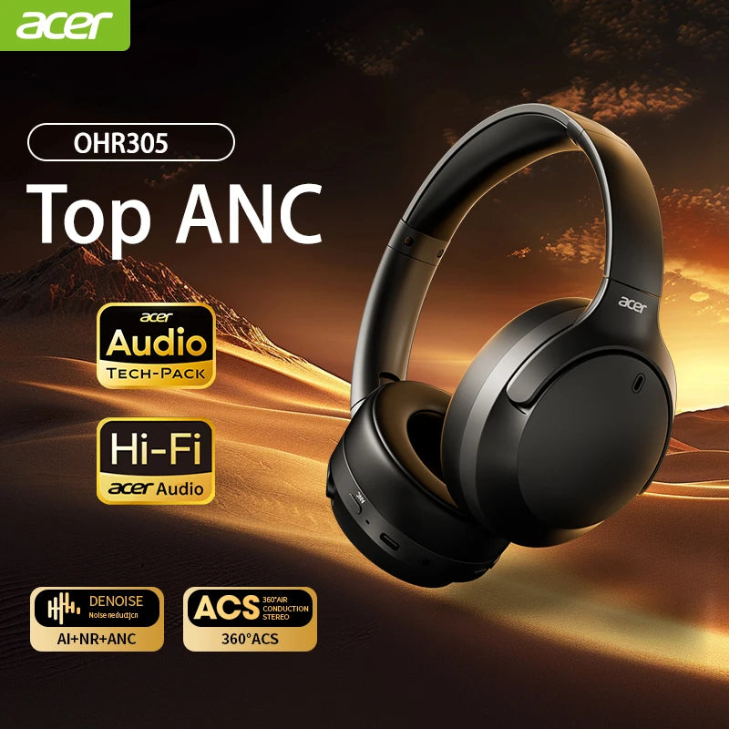 Acer OHR305 ANC Wireless Headphones Head Tracking 3D Spatial Audio -42dB ANC Bluetooth 5.4 HIFI Headset ENC HD Mic Low-Latency