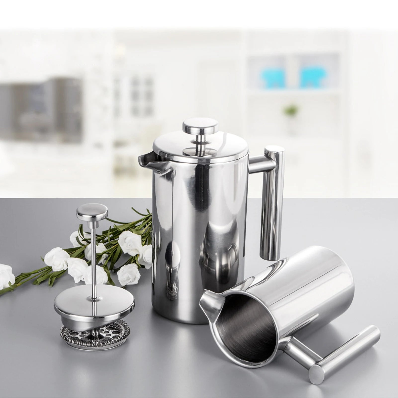Coffee Maker Stainless Steel Double Walled Insulated Coffee   Maker Pot 350ml/800ml/1000ml French Press