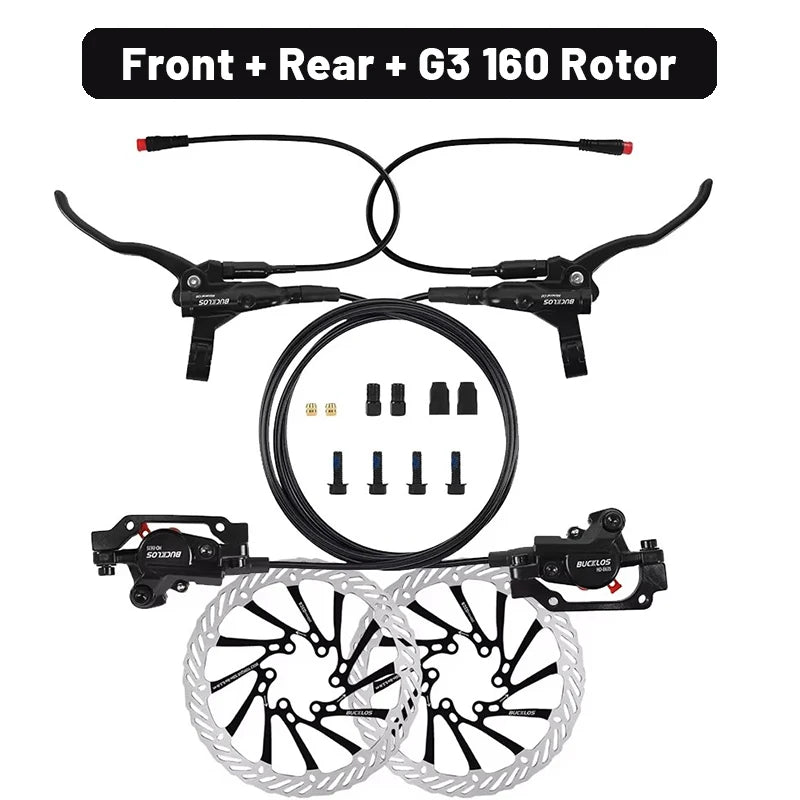 BUCKLOS Power Off Electric Bicycle Brakes 2 Piston with G3 Rotor E-Bike Hydraulic Disc Brake Set Aluminum Alloy Bike Brakes