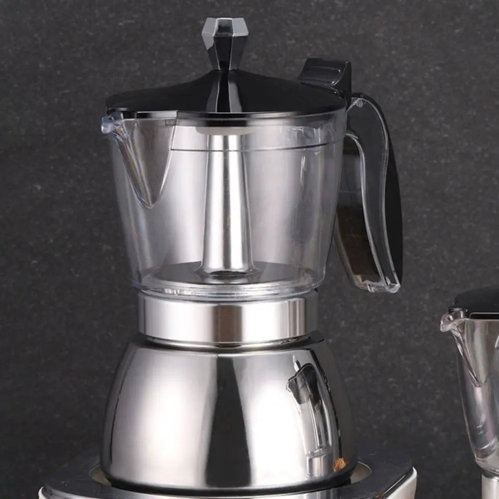 4/6 Cups Visible Moka Pot Transparent Pot Body Stainless Steel Coffee Maker Pot Universal Espresso Italian Coffee Machine