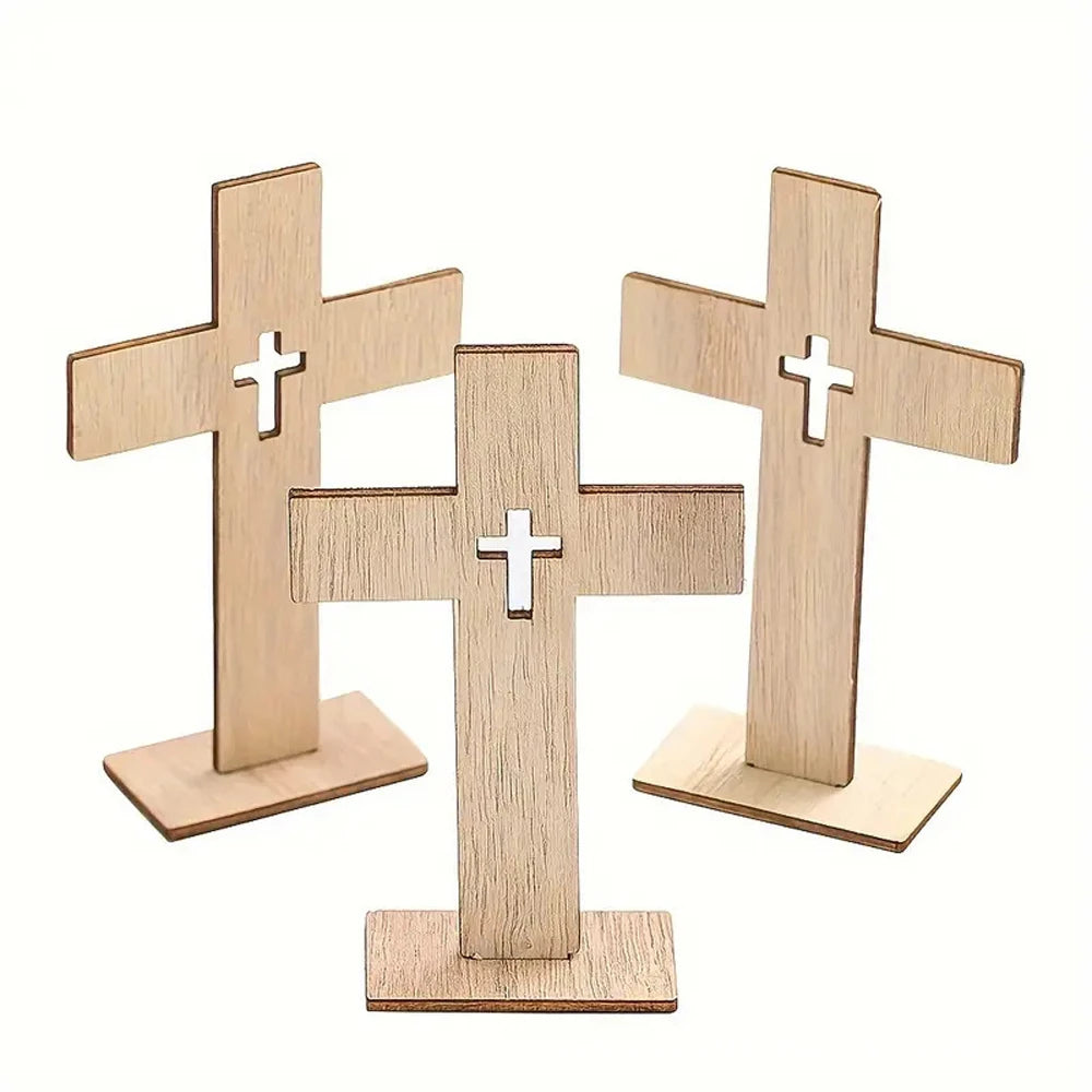 12PC Wooden Cross Crafts Creative Festival Accessories Wooden Cross Crafts Halloween Ornaments Wood Chips