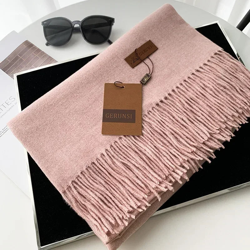 2024 Winter Cashmere Scarf Women Thick Warm Pashmina Shawls Wraps Solid Color Tassel Lady Blanket Echarpe Bufanda Hijab