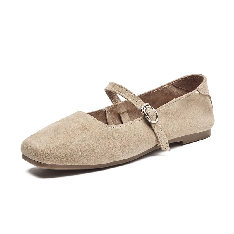 AIYUQI Mary Jane Women's Shoes 2026 New Suede Leather Non-slip Women Ballet Flat Shoes Square Toe Comfortable Female Shoes