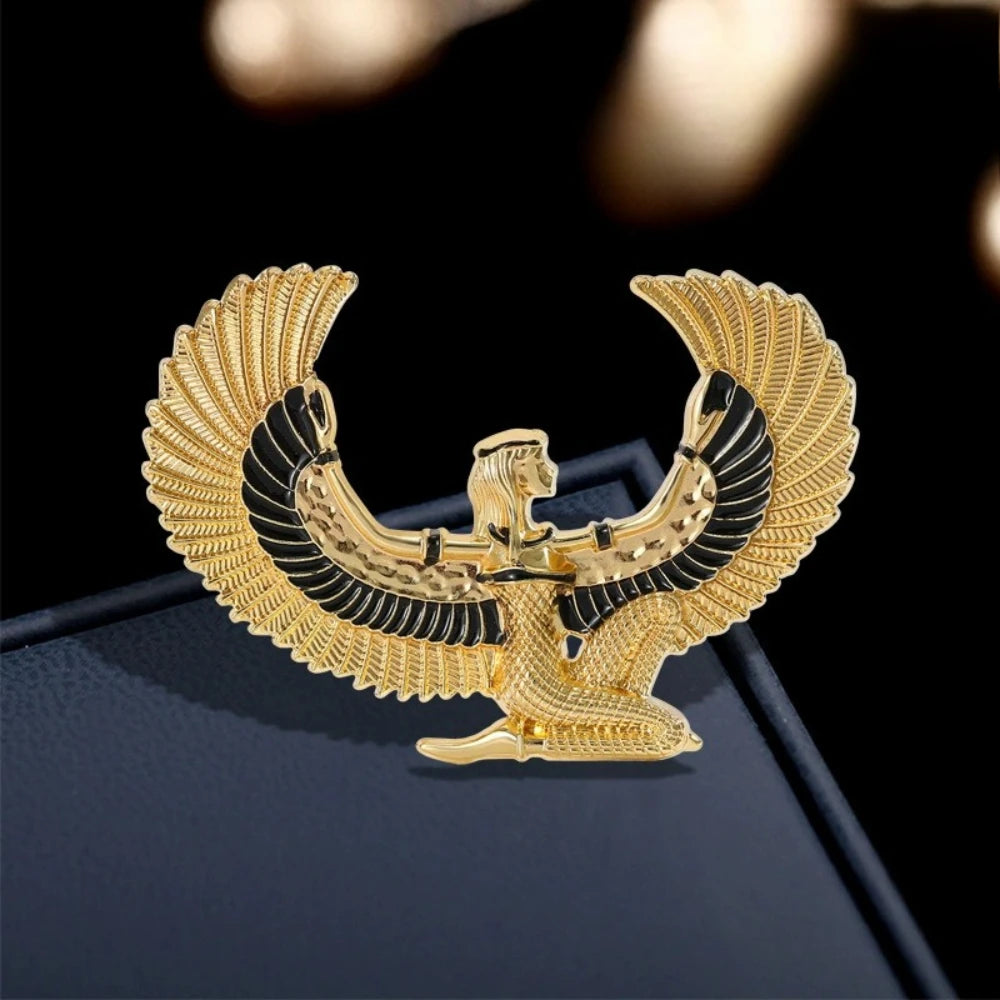 Egyptian Horus Eagle Brooch Gold Black Retro Exotic Style Pin Suits Coats Cultural And Creative Decorative Accessories
