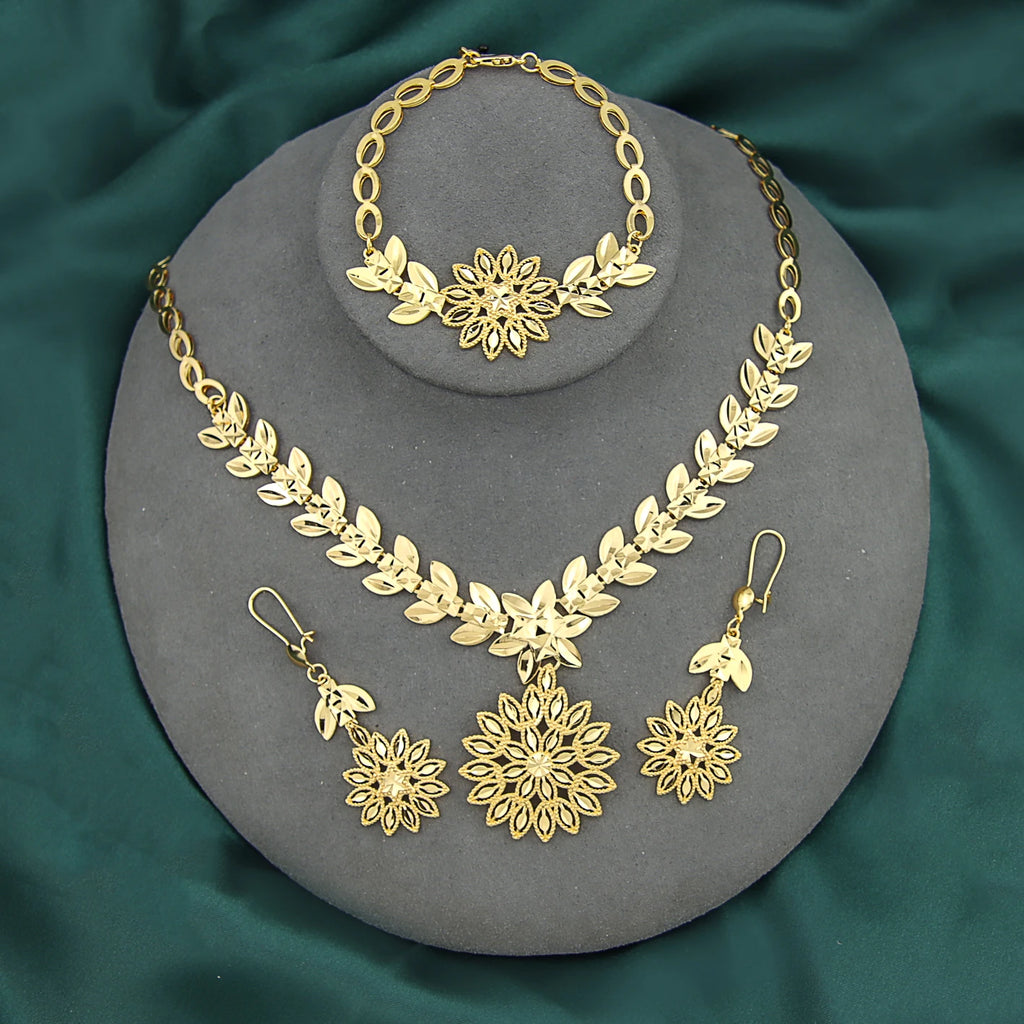 Ethiopian Gold Color Jewelry Set 21k Gold Plated Dubai Bridal Wedding Necklace Earring Set Moroccan African Jewelrys Gift