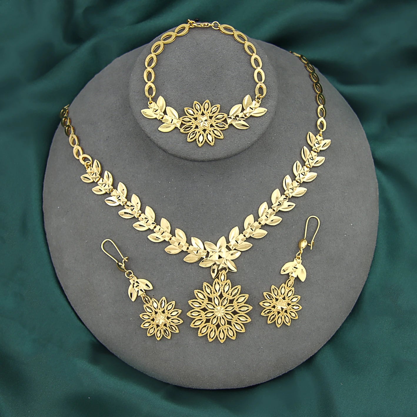 Ethiopian Gold Color Jewelry Set 21k Gold Plated Dubai Bridal Wedding Necklace Earring Set Moroccan African Jewelrys Gift