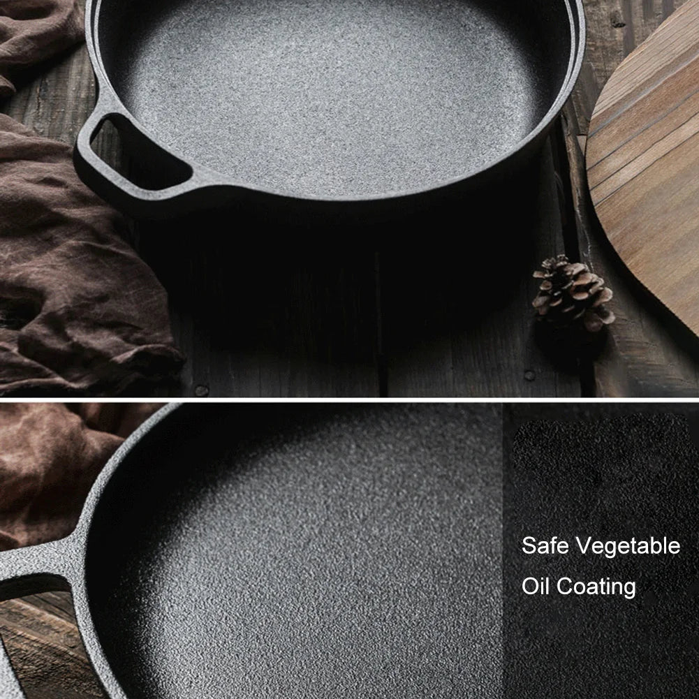 Cast Iron Frying Pan For Home Use Pizza Pancake Fry Pan Non-Stick Round Griddle For Crepes Camping BBQ Grill for Outdoor Cookwar