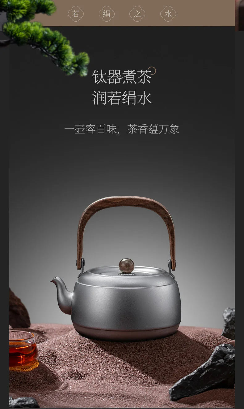 0.8/1/1.5L Pure Titanium Kettle With Anti-scalding Handle,Antibacterial And Anti-mold Cookware,Home/Outdoor Lightweight Teapot