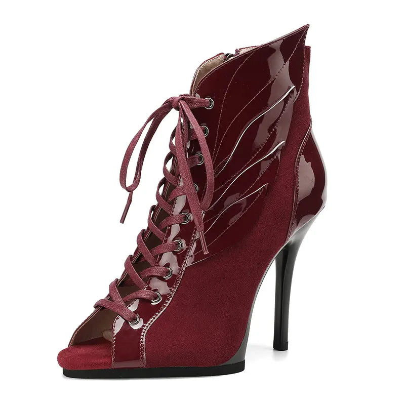Black Summer High Heels Ankle Boots For Women 2026 Spring Peep Toe Lace Up Pumps Party Jazz Dance Shoes Suede Ladies Large Size