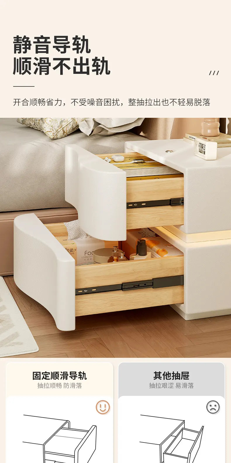 Decor Trendy Bedside Table Bedroom Luxury Organizer Wood Unique White Bedside Table Led Nordic Mesitas De Noche Home Furniture