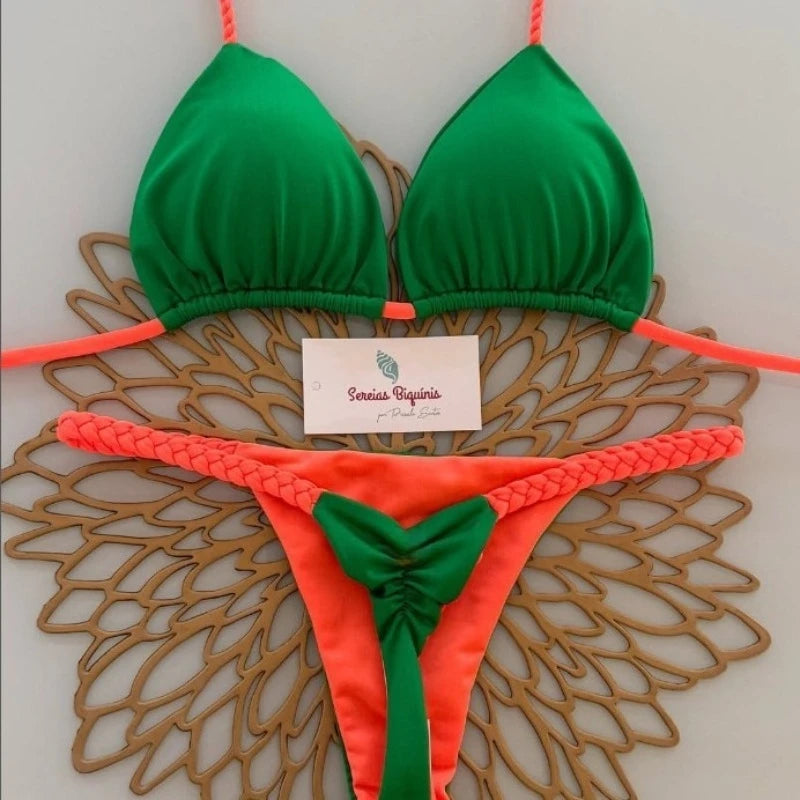 2026 New Bikinis Women Swimsuit Sexy Swimwear Halter Bikini Set Lace-up Biquine Brasileiro Thong Print Beachwear Party Wear