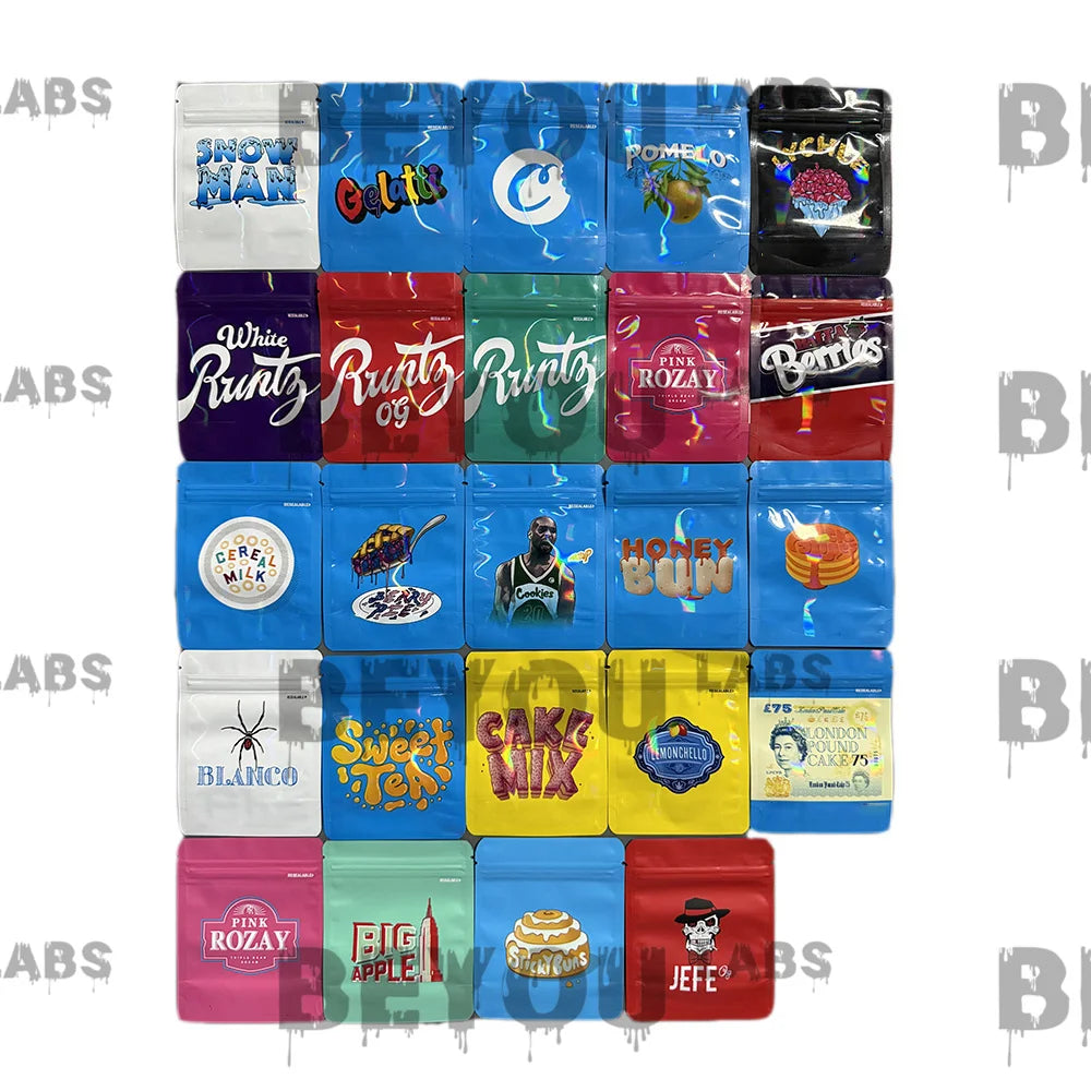 3.5g Plastic Standing Opp Pouches Matte Laser Smell Proof Zipper Self Sealed 1G Aluminum Foil Packaging Cookie Gummy Chocolate