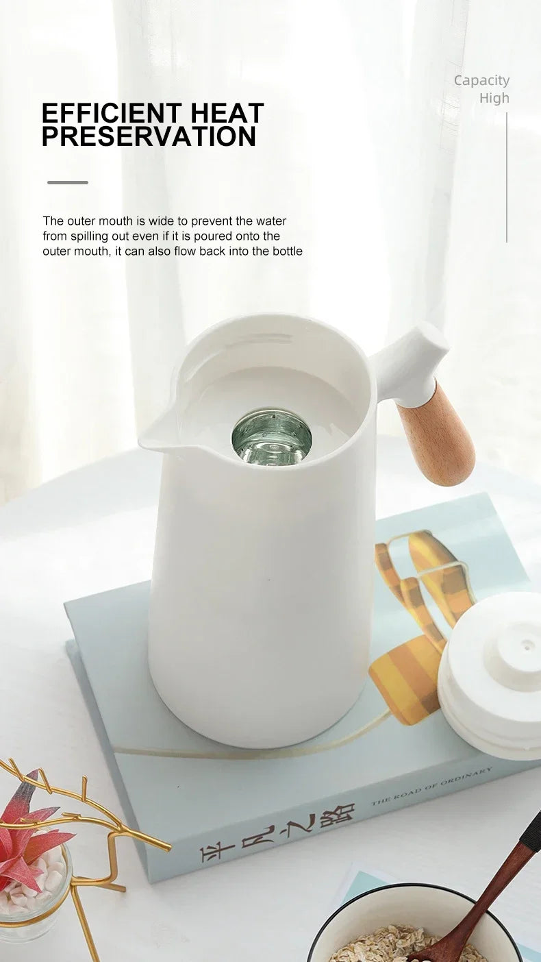 1L European Style Insulated Kettle Household Hot Water Bottle Insulated Bottle Wooden Handle Large Capacity Warm Water Kettle