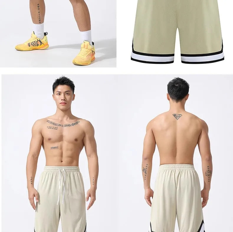 Basketball Pants Sports Running Training Casual Pants Five-point Basketball Shorts Double-sided Zipper Pocket Fitness Men Loose