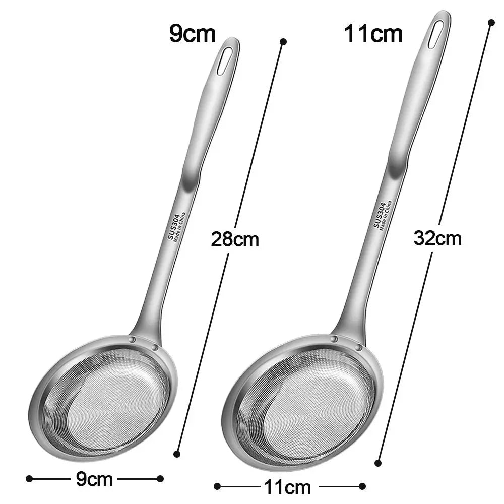 304 Stainless Steel Fat Skimmer Spoon Fine Mesh Grease Foam Removing Oil Dregs Fishing Percolator Fried Food Net Strainer