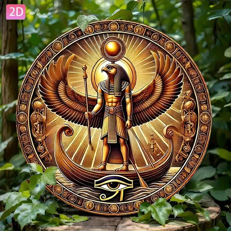 Egyptian God Ra Wall Art Aluminum Plate 7.87x7.87 Inch Retro Relief Sculpture for Home Garden Decor