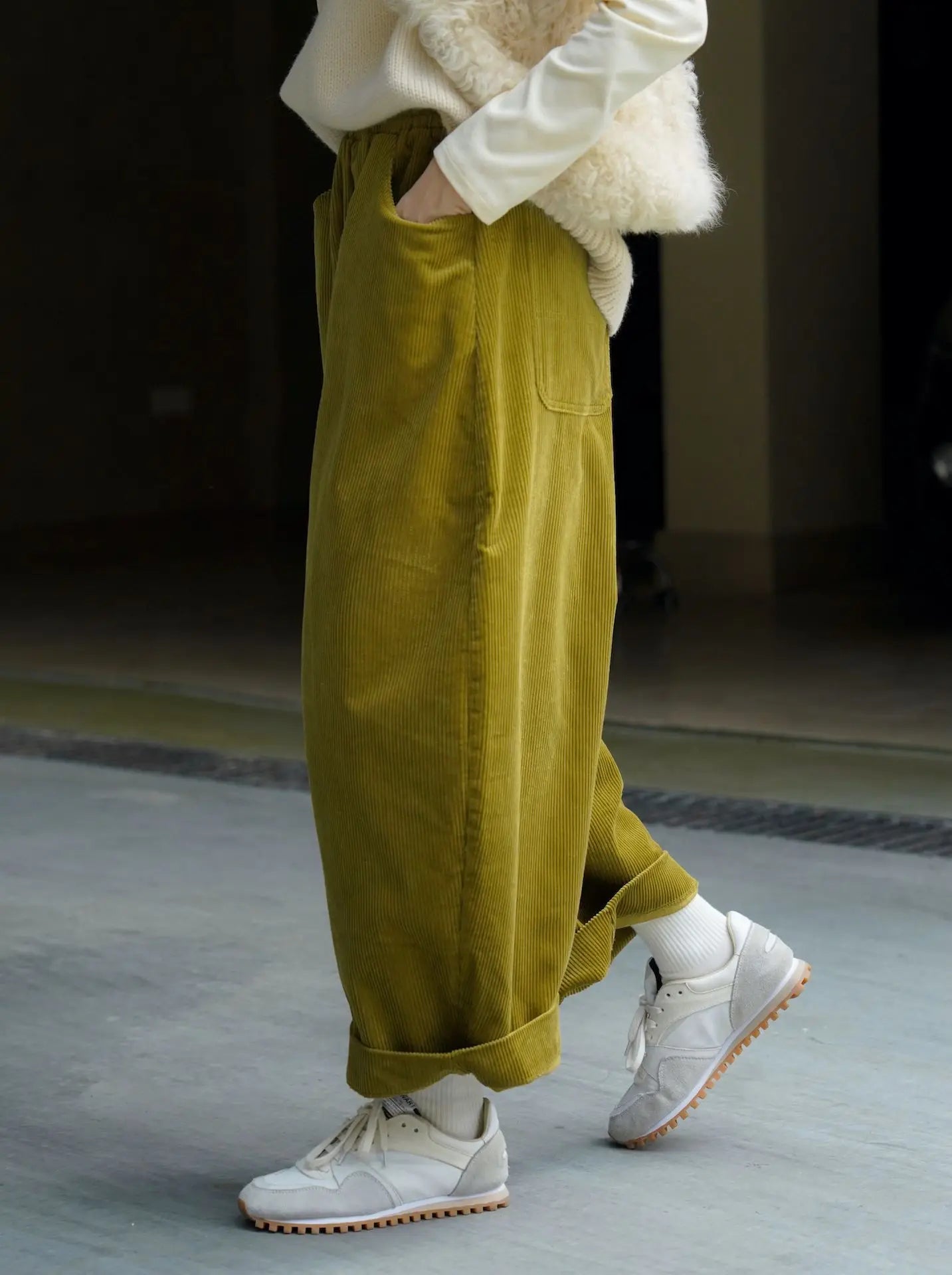 2025 Women Spring Fashion Big Wide Leg Pants Stretch High Waist Corduroy Pants Fashion Clothes 100% Cotton Pants Female Trousers