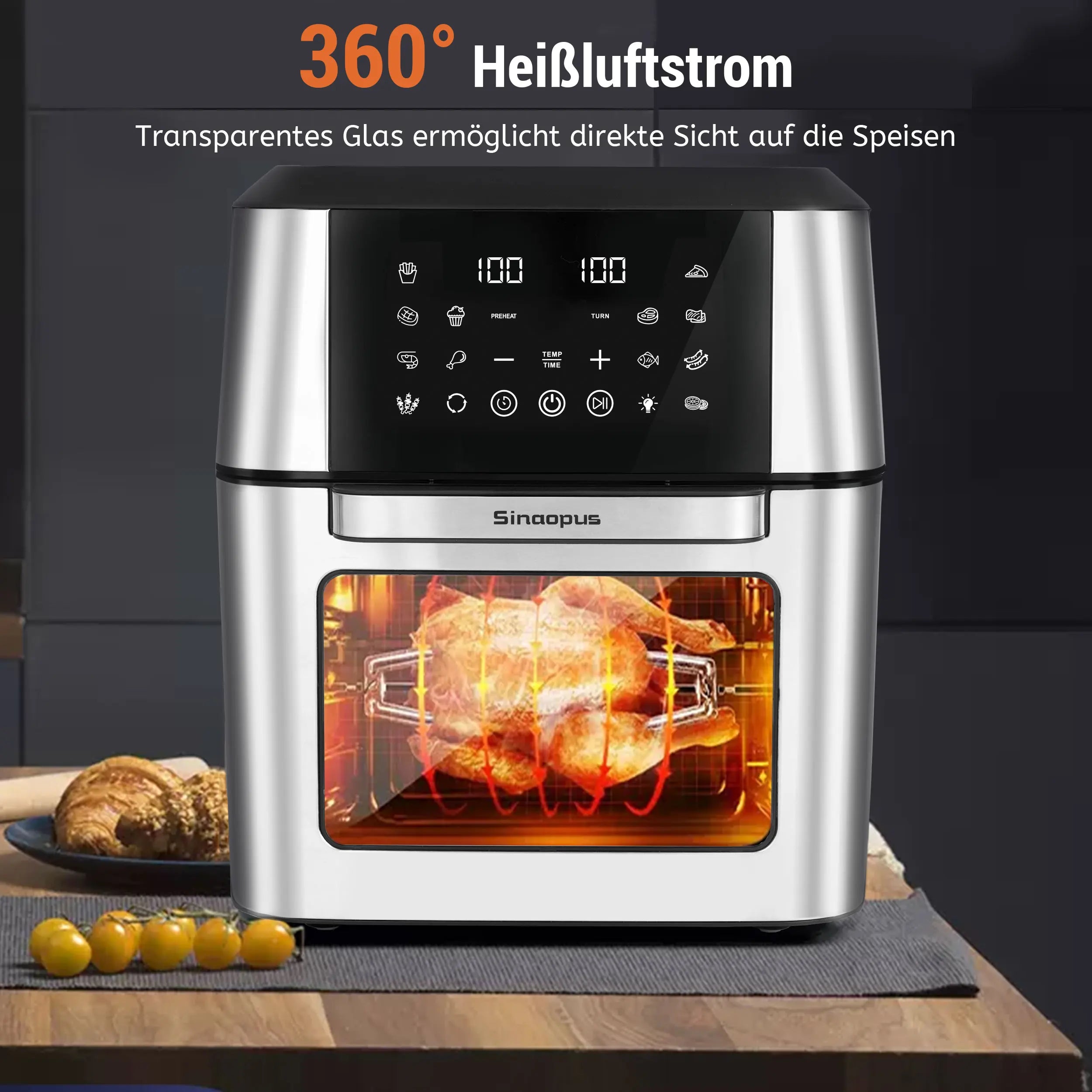 12L Air Fryer Mini Oven,Multi Function Smart machine Air fryers with Glass Viewing Window,Oilless Cooker with LED Touch Control
