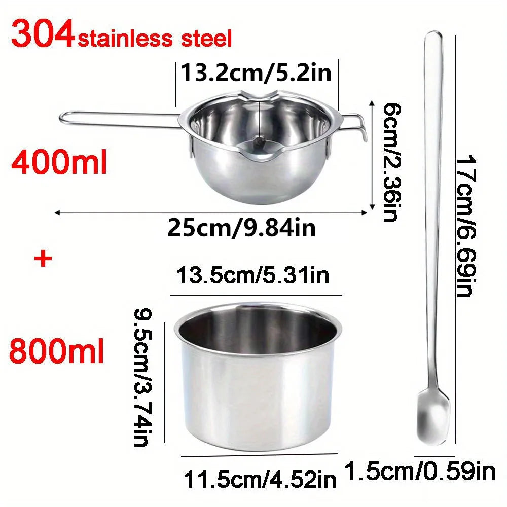 5Pcs 400ml/800ml Wax Melting Pot Candle Making Set 600ml Scale Measuring Cup Long Handle Split Charging Mixing Spoon Thermometer