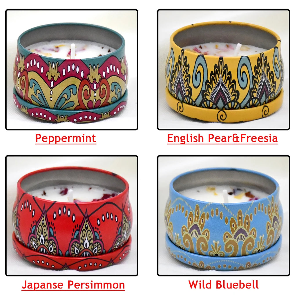 4Pcs/Box Scented Candle Set Gift Islamic Arabian Patterns Fragrance Candle Jar DIY Smokeless Couples Romantic Incense Candles