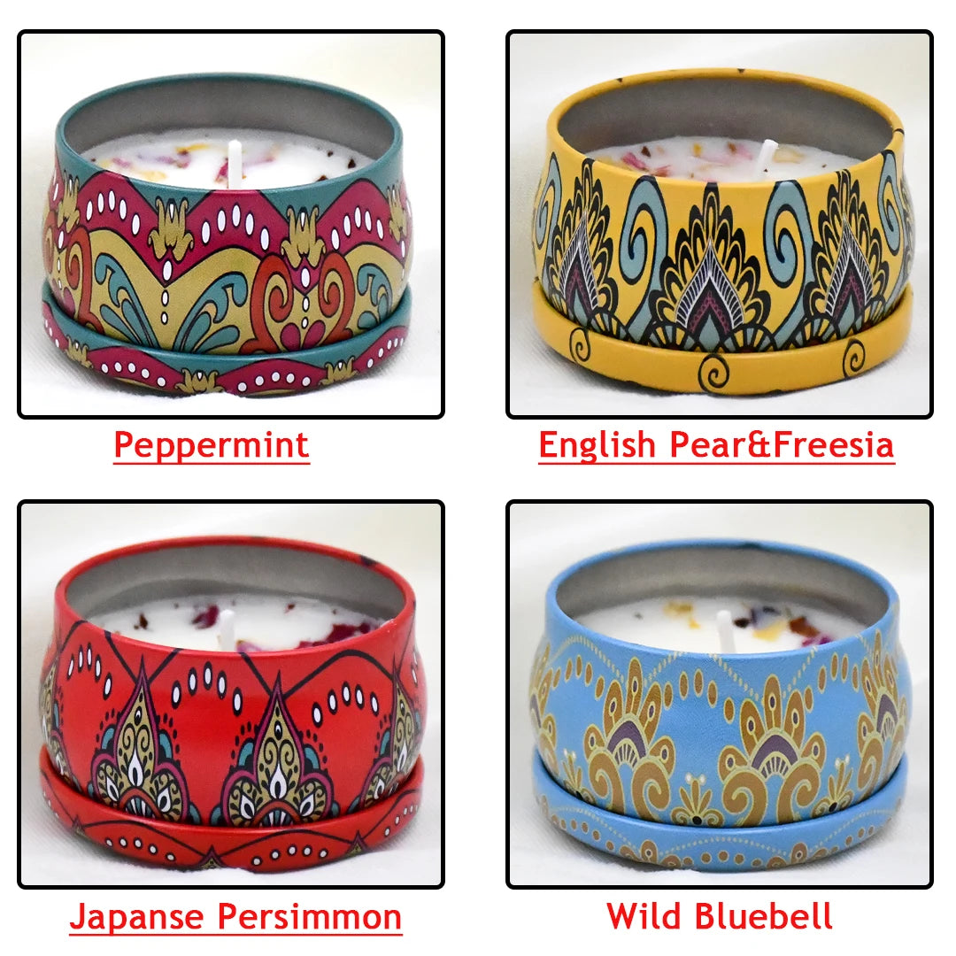 4Pcs/Box Scented Candle Set Gift Islamic Arabian Patterns Fragrance Candle Jar DIY Smokeless Couples Romantic Incense Candles