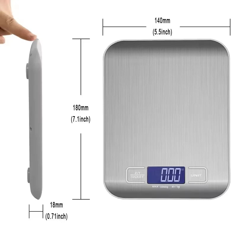 Digital Kitchen Scale LED Display 10kg/1g Stainless Steel Panel Electronic Scales Home Jewelry Food Snacks Weighing Baking Tools