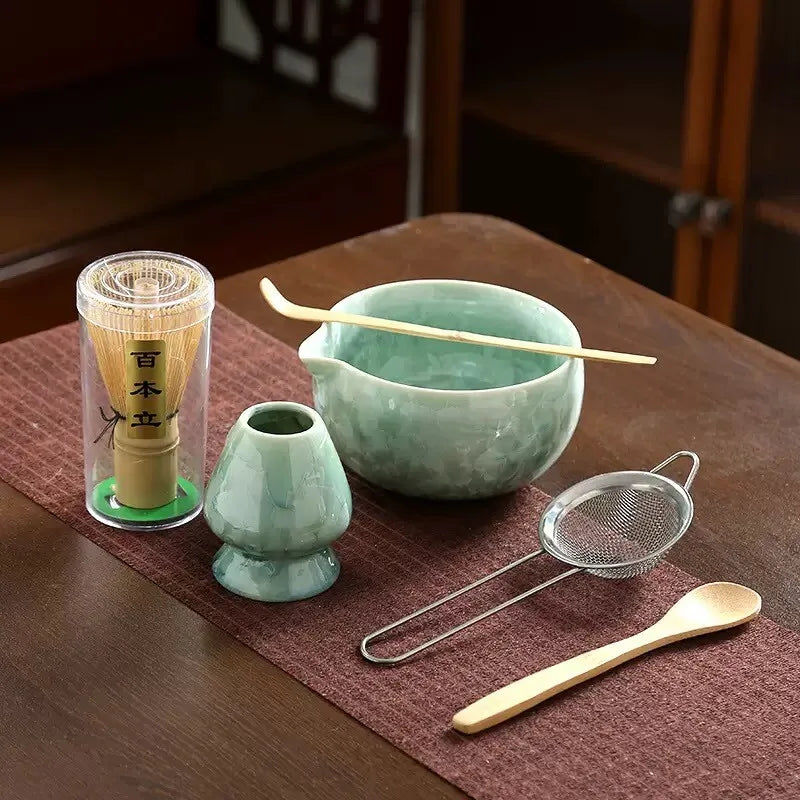 6PCS Matcha Tea Set - Matcha Ceramic Bowl, Food-Grade Whisk, Handmade Bamboo Tea Whisk, Tea Scoop, Tea Ceremony Diy Tools
