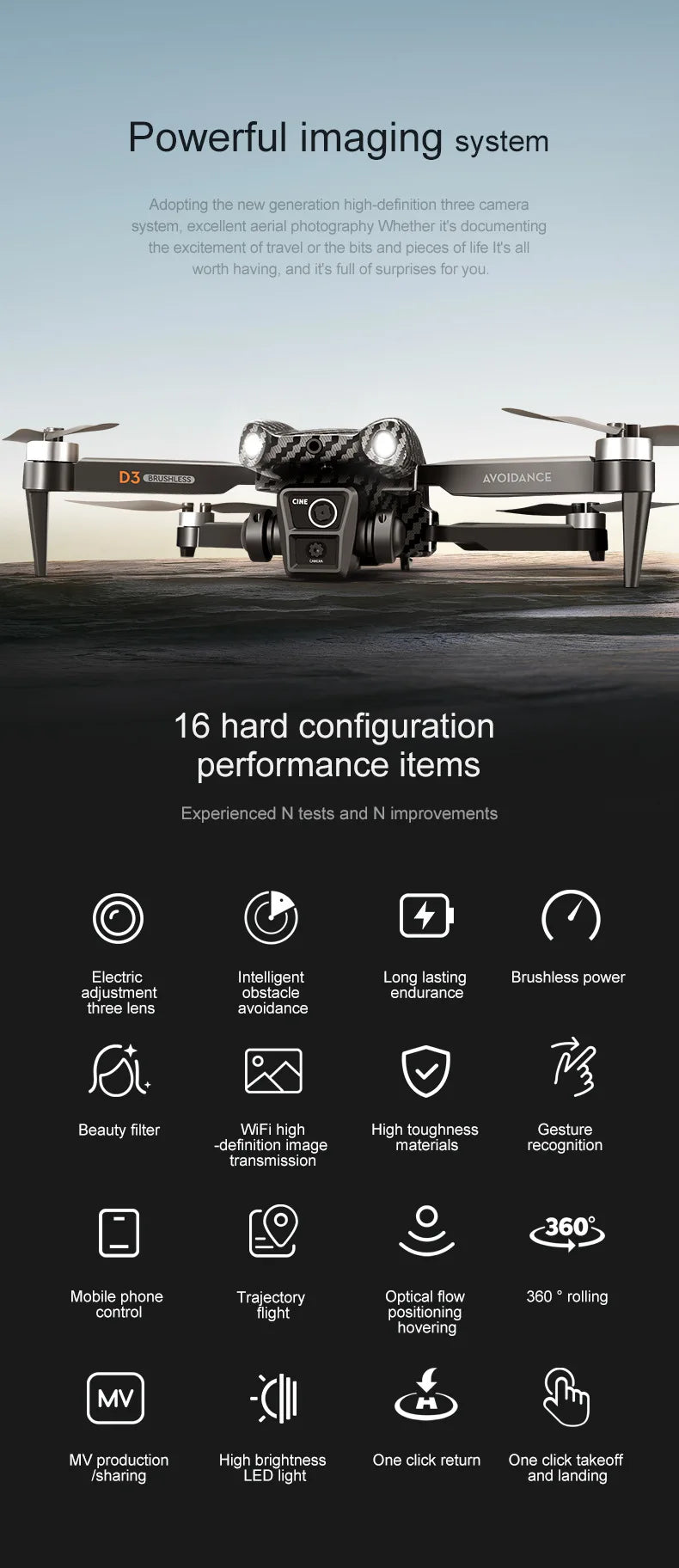 1 Set D3 Drone HD Aerial Photography Brushless Motor Dual Camera Obstacle Avoidance Optical Flow Positioning New Year Present