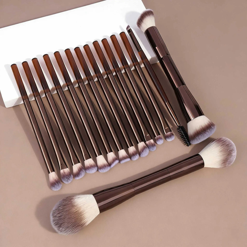 15 PCS Makeup Brushes Double-ended Makeup Brush Set Double Sided Angled/Round Top Brush Foundation Contour Blending Eyebrow Eyes