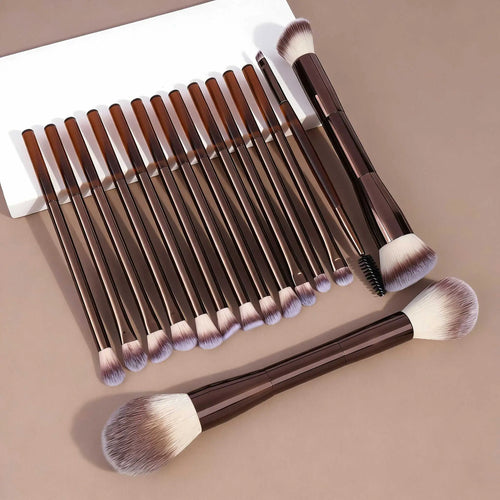 15 PCS Makeup Brushes Double-ended Makeup Brush Set Double Sided Angled/Round Top Brush Foundation Contour Blending Eyebrow Eyes