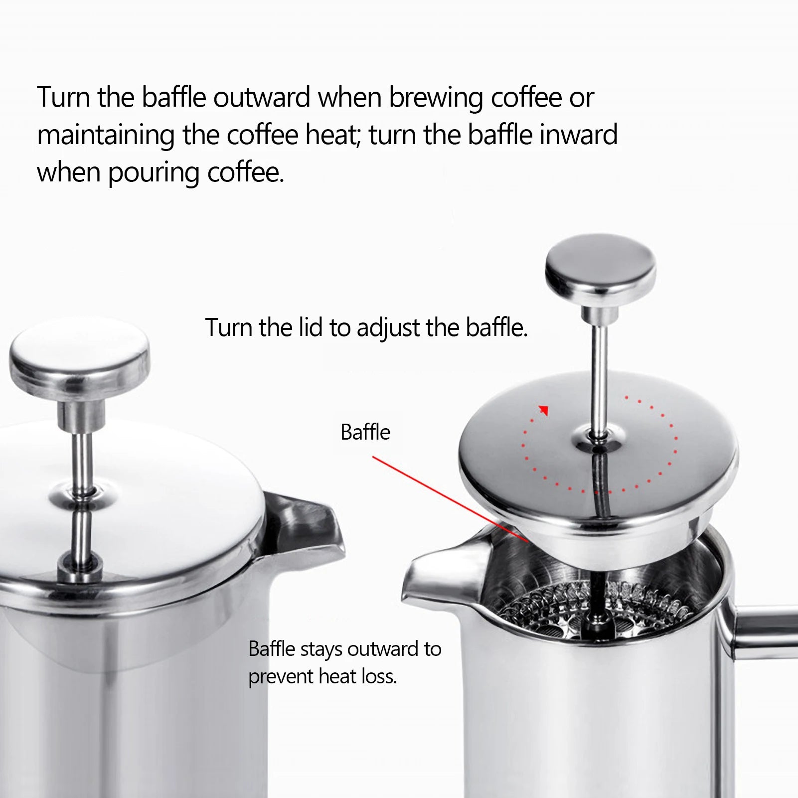 Coffee Maker Stainless Steel Double Walled Insulated Coffee   Maker Pot 350ml/800ml/1000ml French Press