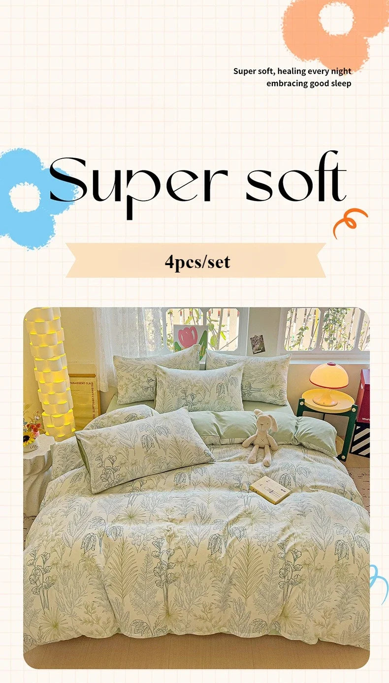 4pcs/set Bedding Set Simplicity Style Twin Queen Size Duvet Cover Flat Sheet Pillowcase Kids Adult Comforter Sets Home Textile
