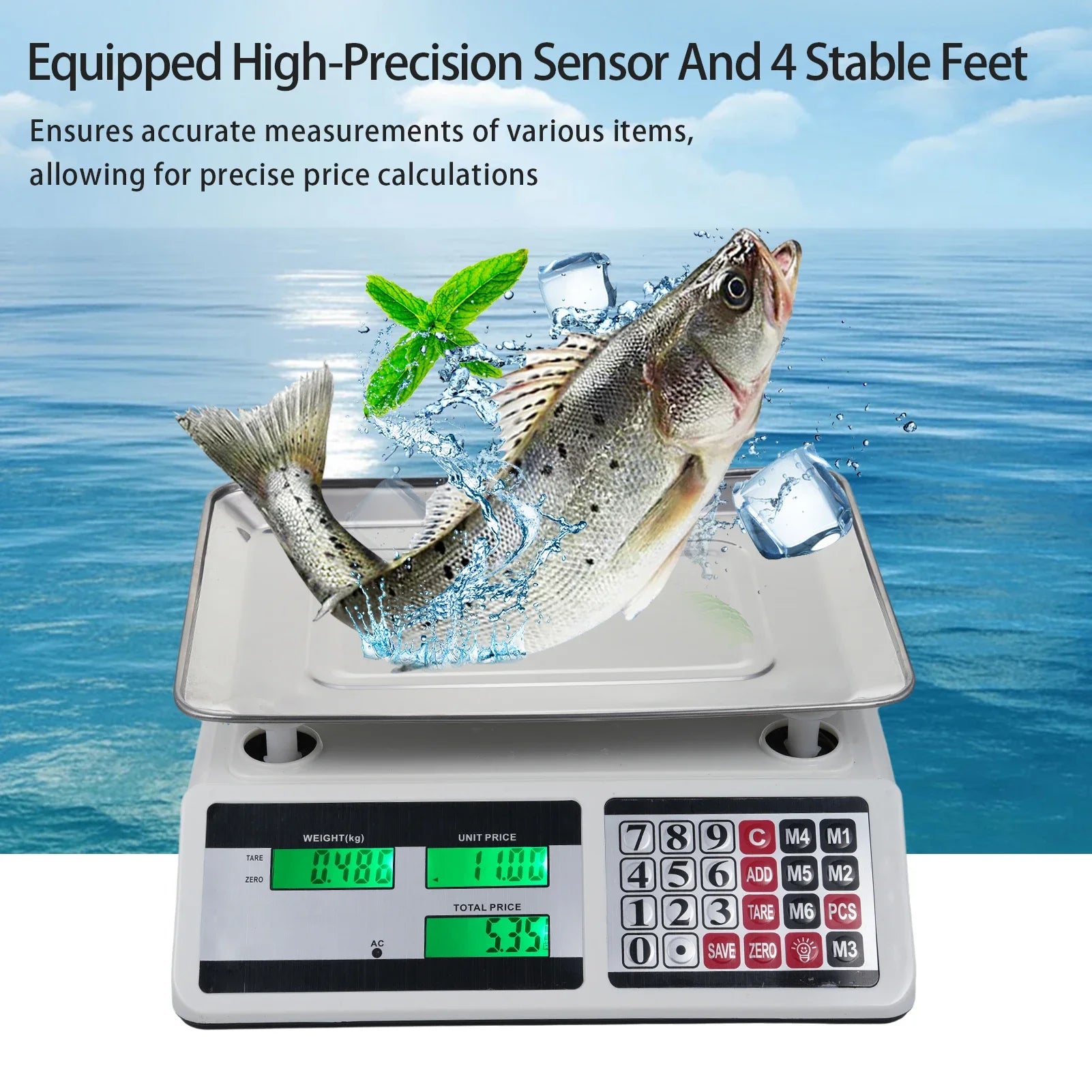 0KG Digital Price Scale Electronic Price Computing Scale with Stainless Steel Large Platform Dual LCD Display Big Button