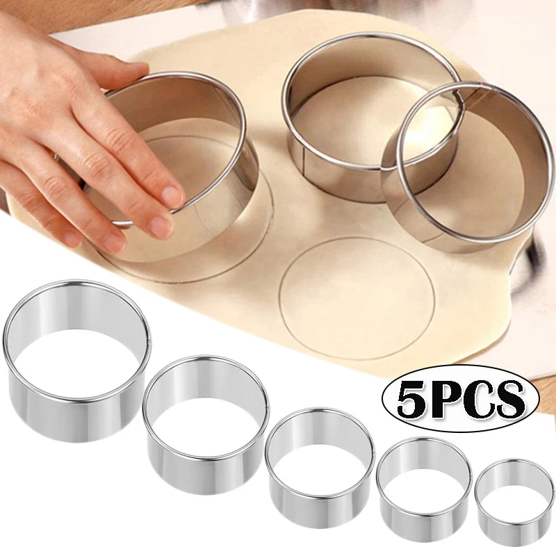 5PCS Round Stainless Steel Biscuit Mold Dumpling Skin Cutting Mold DIY Biscuit Pastry Cake Baking Tools Kitchen Baking Gadget
