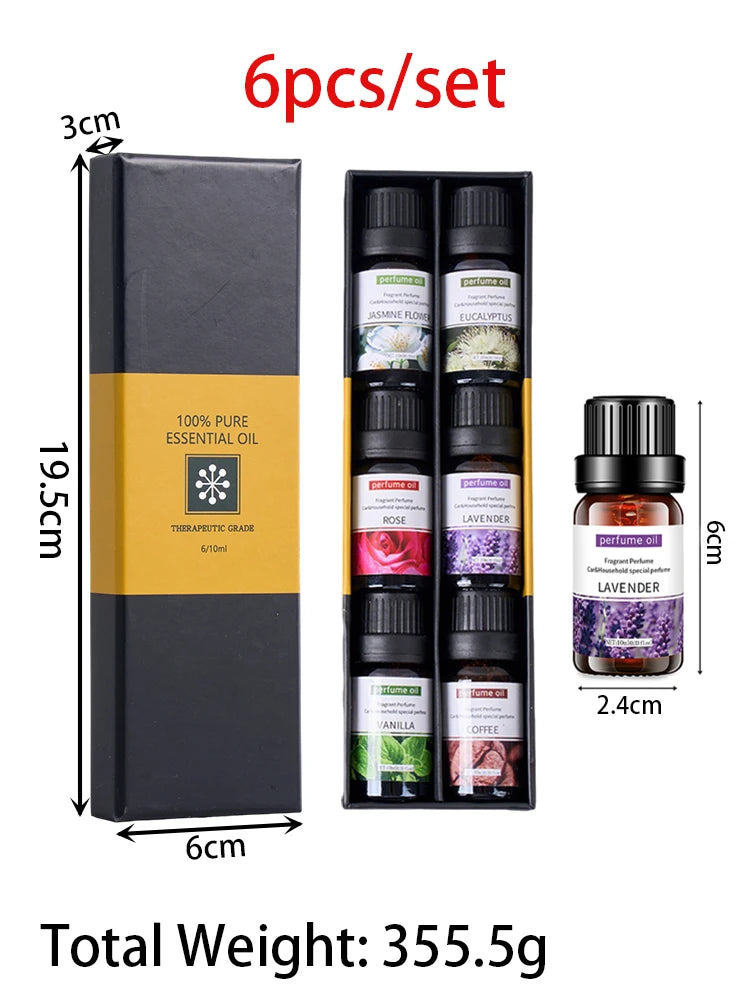 6pcs/set 10ml/bottle Essential Oil Natural Plant Water-soluble Aromatherapy Humidifier Indoor Diffuser Massage Oil DIY Candle